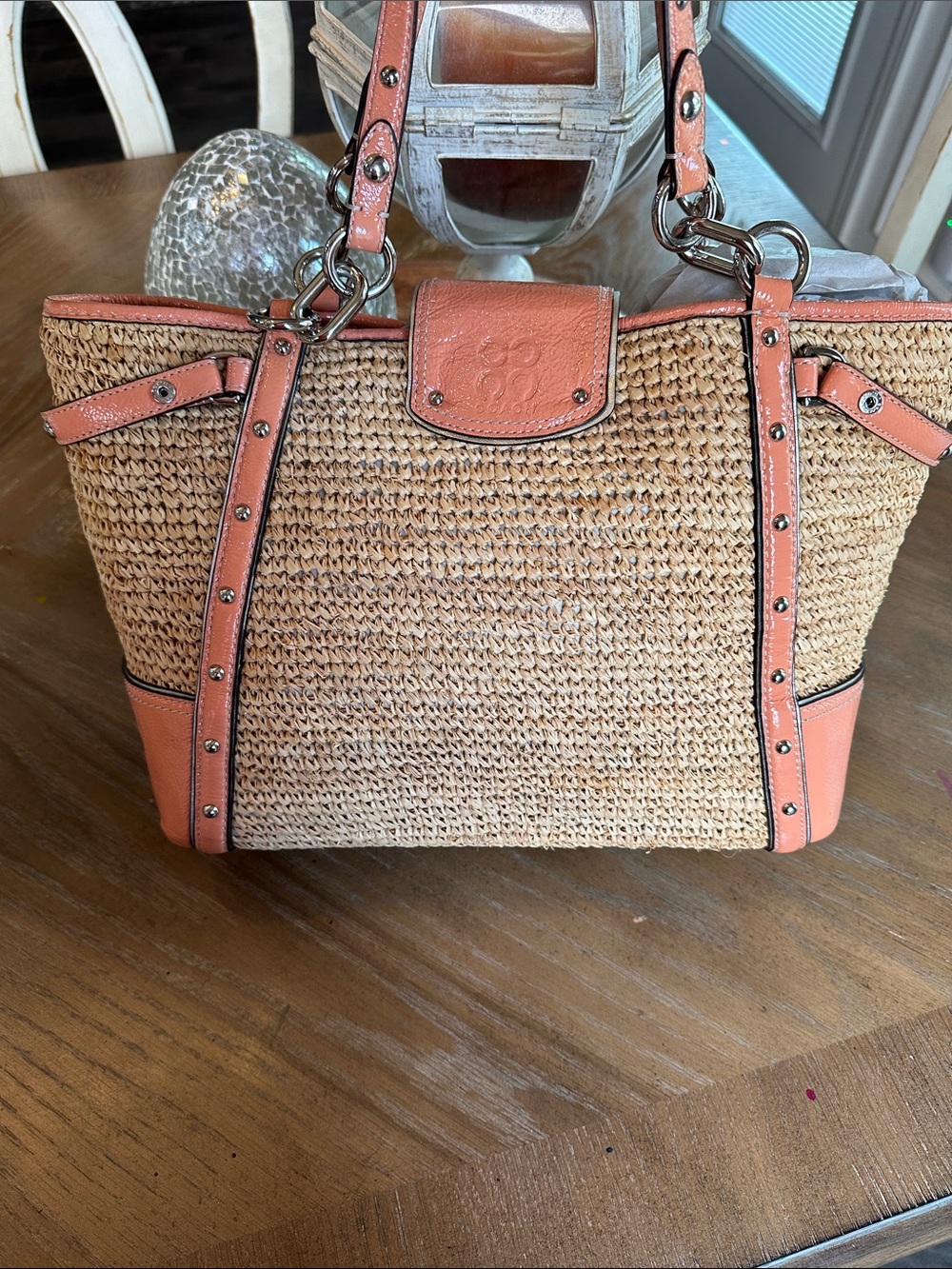 Coach Floral Embellished Straw Natalie Tote NWT - Picture 10 of 16